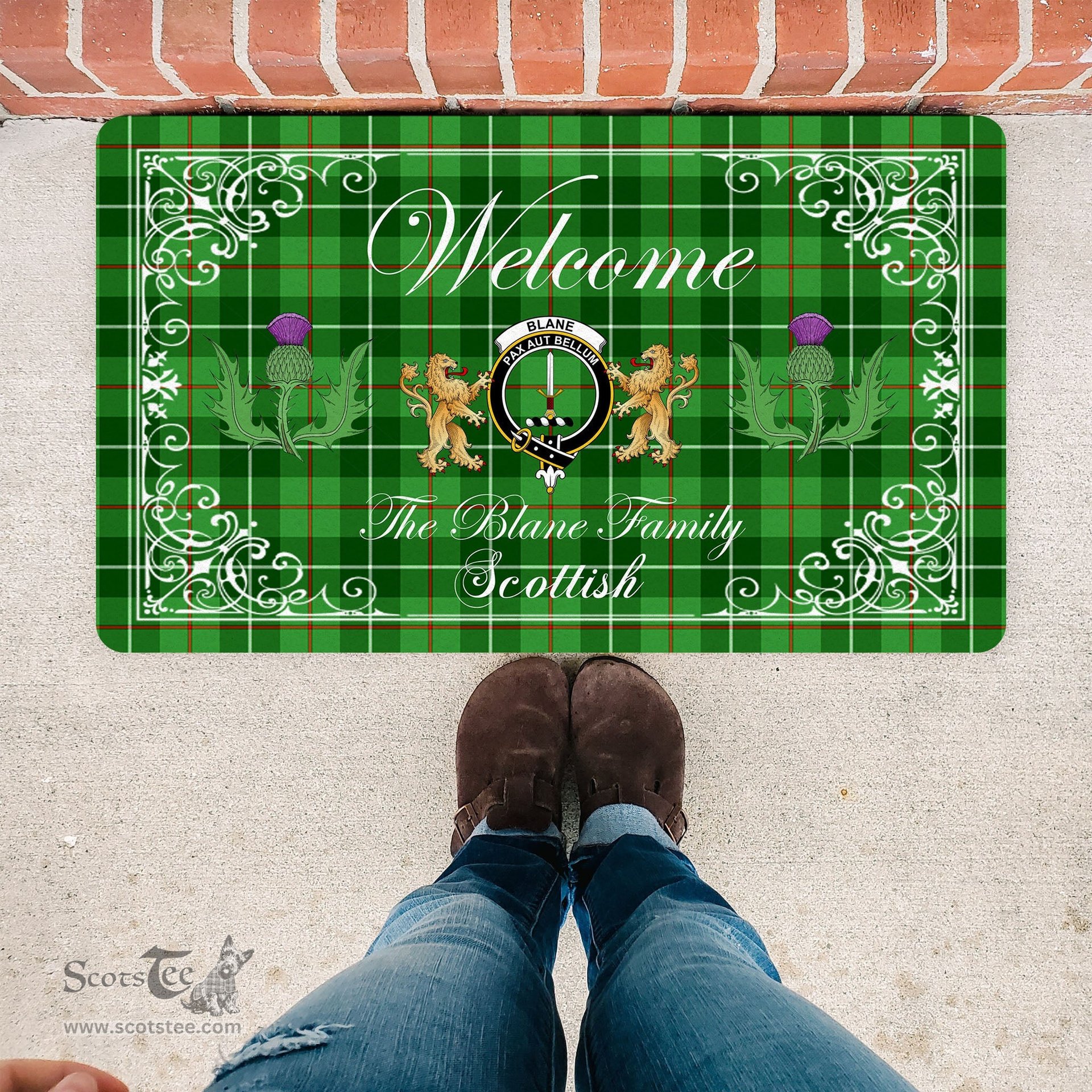 Personalized Doormat, Custom Door Mats, Welcome Mat Scottish Clan Blane Tartan Door Mat, Plaid Doormat With Thistle and Two Lion Scottish, Custom Welcome Mats, Personalized Door Mat