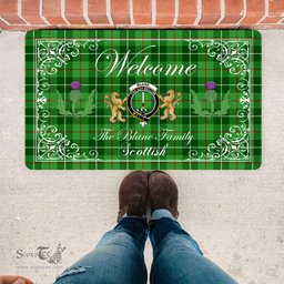 Personalized Doormat, Custom Door Mats, Welcome Mat Scottish Clan Blane Tartan Door Mat, Plaid Doormat With Thistle and Two Lion Scottish, Custom Welcome Mats, Personalized Door Mat