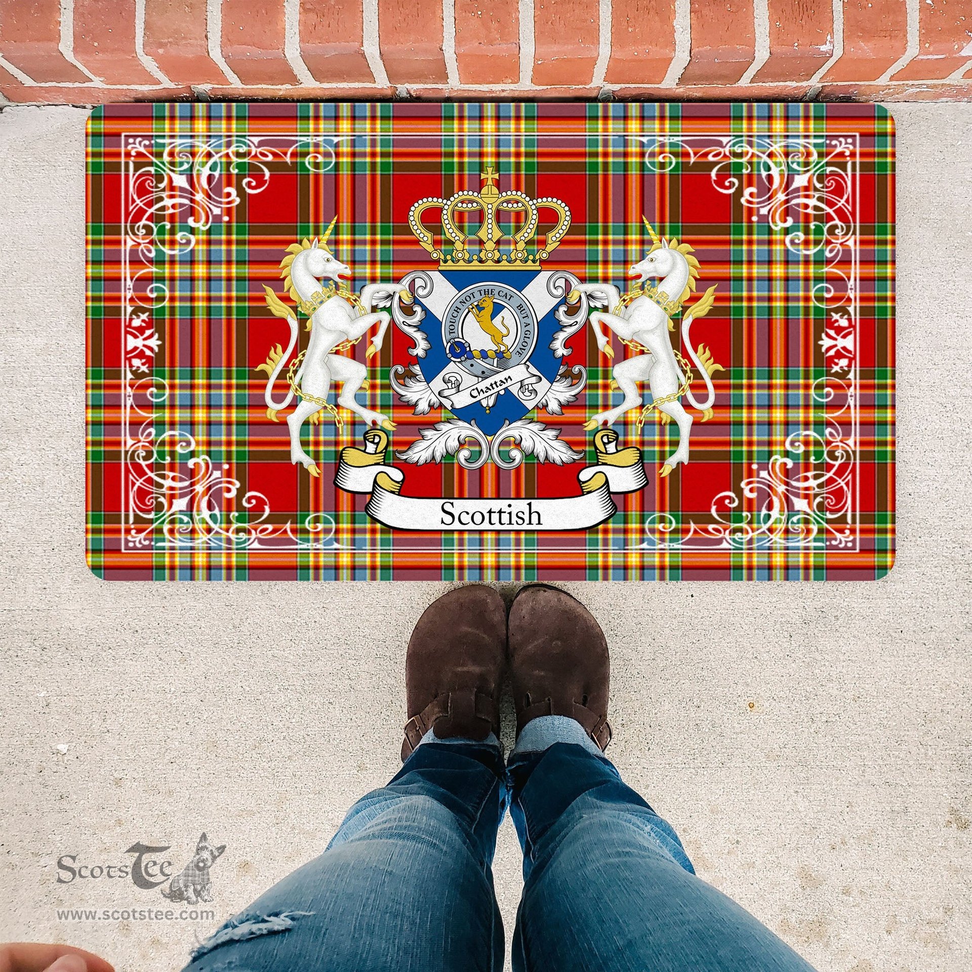 Scotstee Shop Tartan Door Mat Scottish Chattan Clan Badge Tartan Door Mat, Plaid Doormat, Custom Welcome Mats, Personalized Door Mat