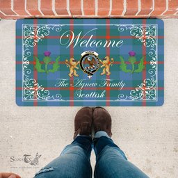Scotstee Shop - Doormat - Welcome Mat Scottish Clan Agnew Ancient Tartan Door Mat, Plaid Doormat With Thistle and Two Lion Scottish