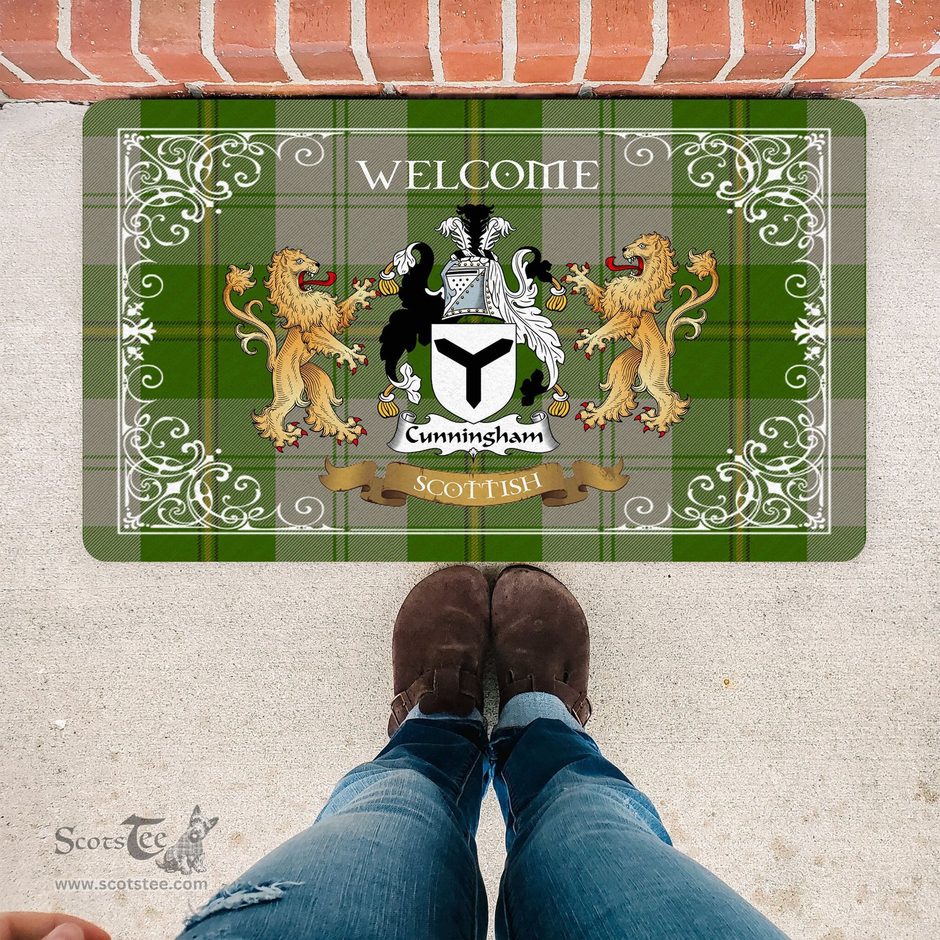Personalized Doormat, Custom Door Mats, Tartan Door Mat The Family Cunningham Dress Green Dancers Welcome Mat, Plaid Doormat Scottish, Custom Welcome Mats, Personalized Door Mat