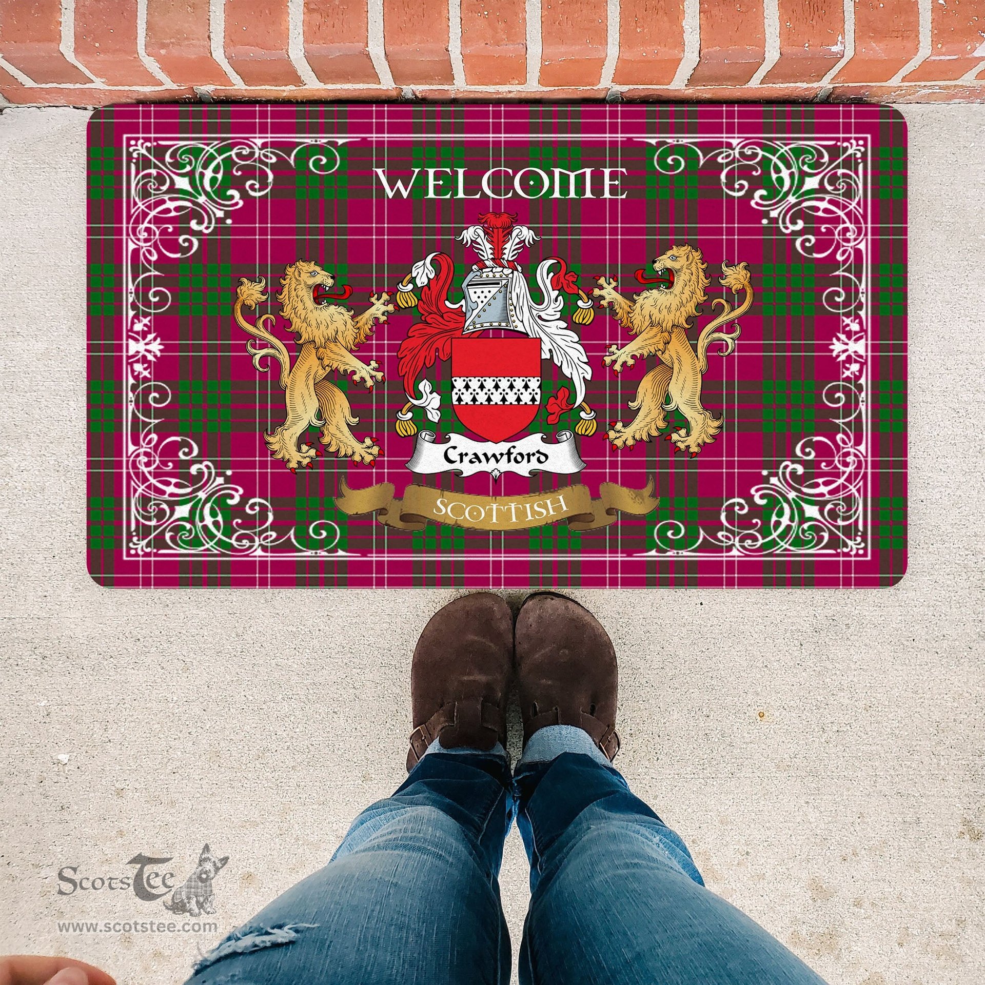 Personalized Doormat, Custom Door Mats, Tartan Door Mat The Family Crawford Modern Welcome Mat, Plaid Doormat Scottish, Custom Welcome Mats, Personalized Door Mat