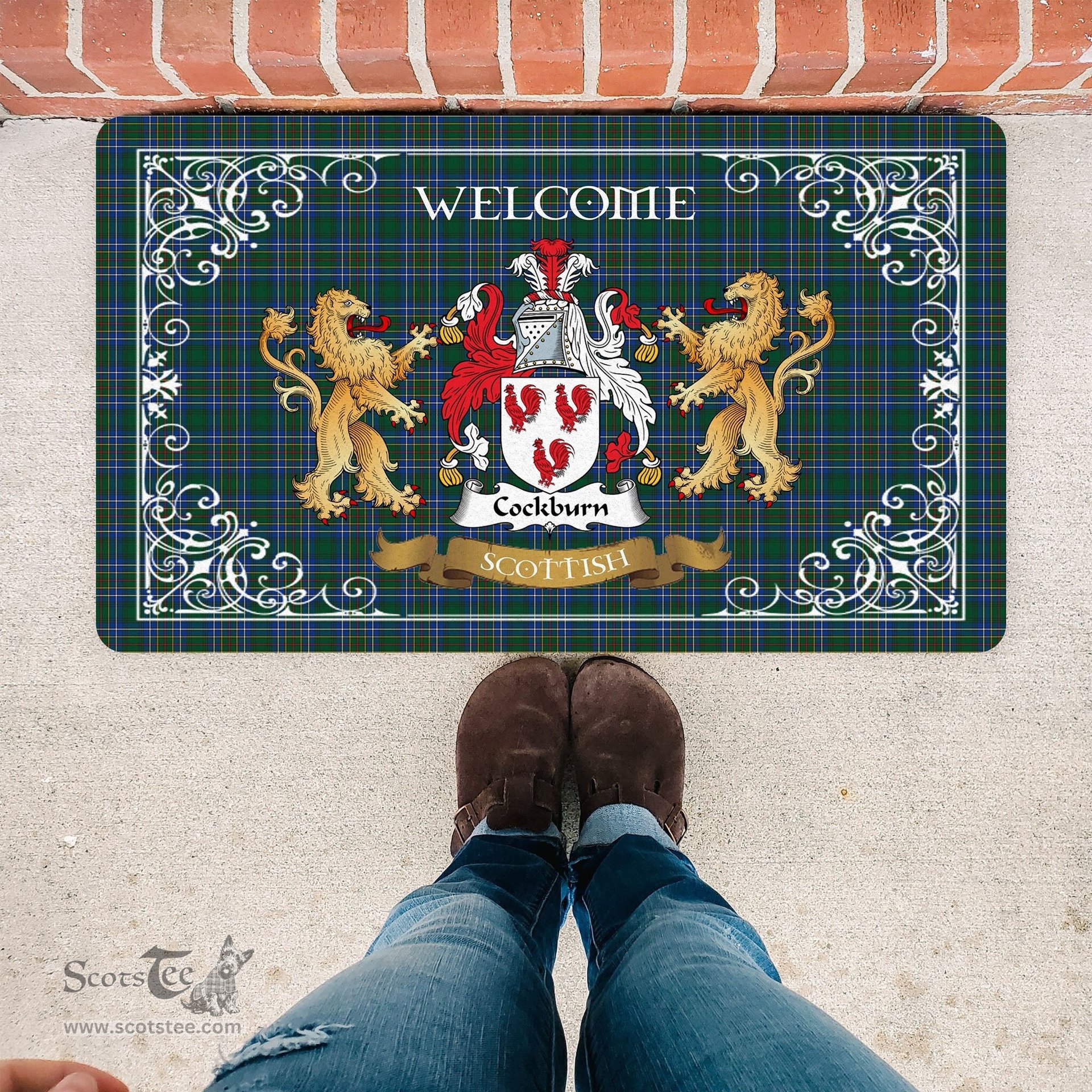 Personalized Doormat, Custom Door Mats, Tartan Door Mat The Family Cockburn Modern Welcome Mat, Plaid Doormat Scottish, Custom Welcome Mats, Personalized Door Mat