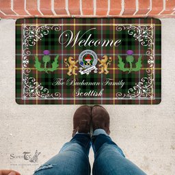 Personalized Doormat, Custom Door Mats, Welcome Mat Scottish Clan Badge Buchanan Hunting Tartan Door Mat, Plaid Doormat With Thistle and Two Lion Scottish, Custom Welcome Mats, Personalized Door Mat