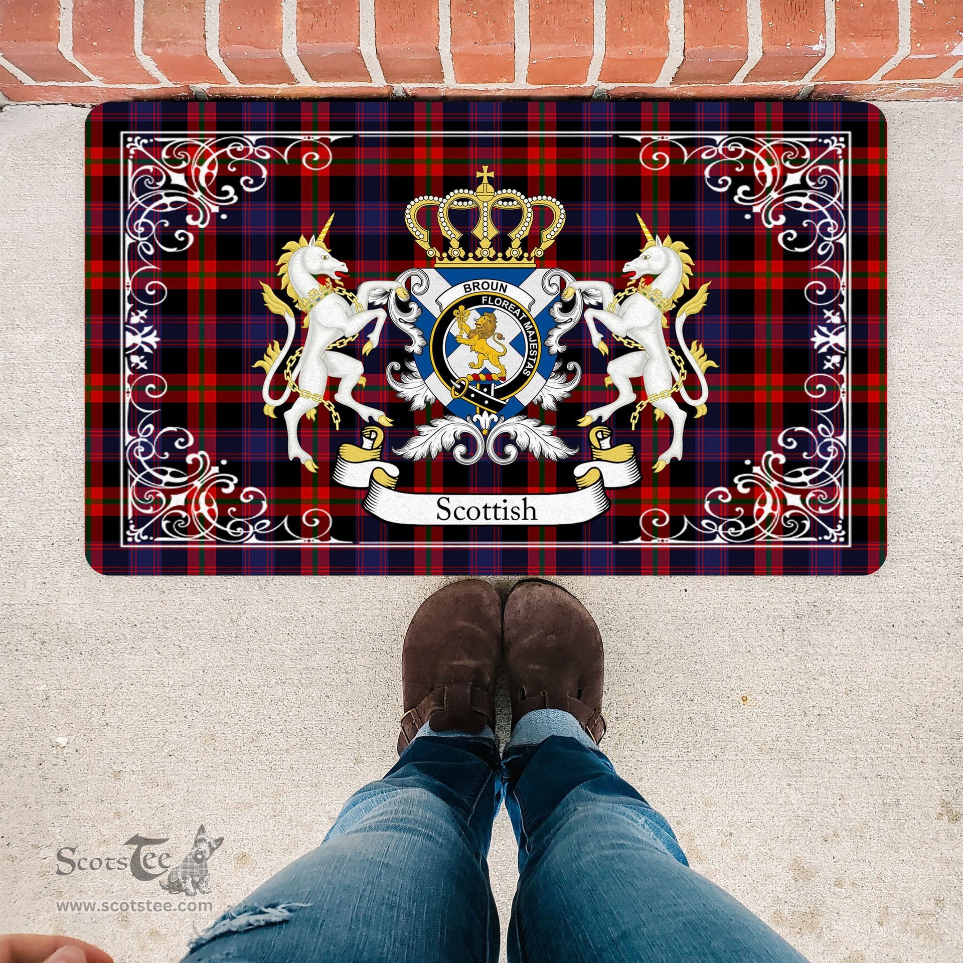 Personalized Doormat, Custom Door Mats, Welcome Mat Scottish Broun Tartan Door Mat, Plaid Doormat, Custom Welcome Mats, Personalized Door Mat