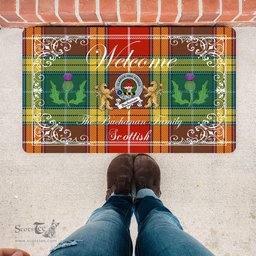 Personalized Doormat, Custom Door Mats, Welcome Mat Scottish Clan Badge Buchanan Old Sett Tartan Door Mat, Plaid Doormat With Thistle and Two Lion Scottish, Custom Welcome Mats, Personalized Door Mat