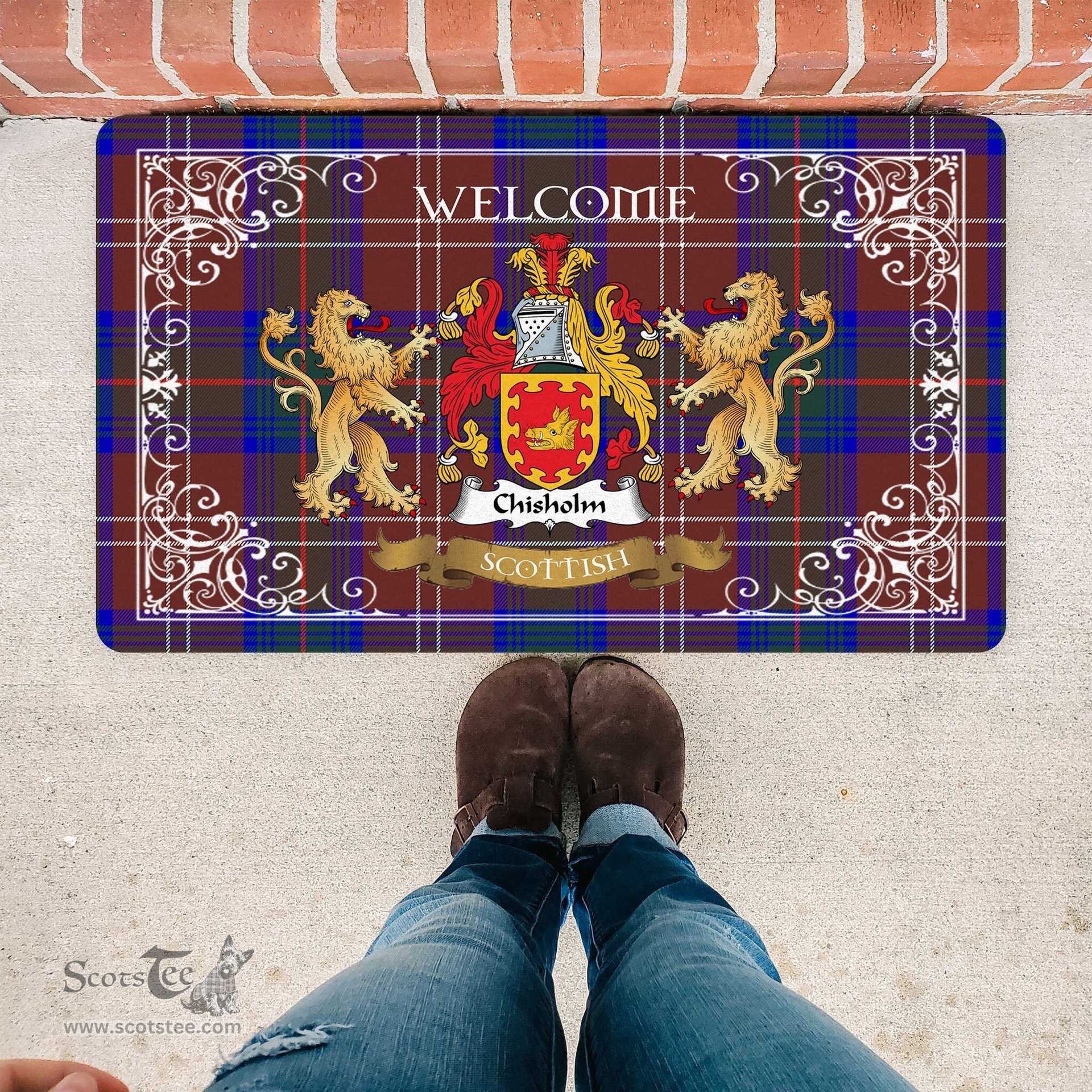 Personalized Doormat, Custom Door Mats, Tartan Door Mat The Family Chisholm Hunting Modern Welcome Mat, Plaid Doormat Scottish, Custom Welcome Mats, Personalized Door Mat