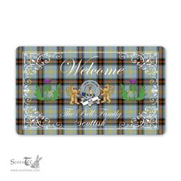 Scotstee Shop - Doormat - Welcome Mat Scottish Clan Badge Bell Tartan Door Mat, Plaid Doormat With Thistle and Two Lion Scottish