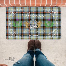 Scotstee Shop - Doormat - Welcome Mat Scottish Clan Badge Bell Tartan Door Mat, Plaid Doormat With Thistle and Two Lion Scottish