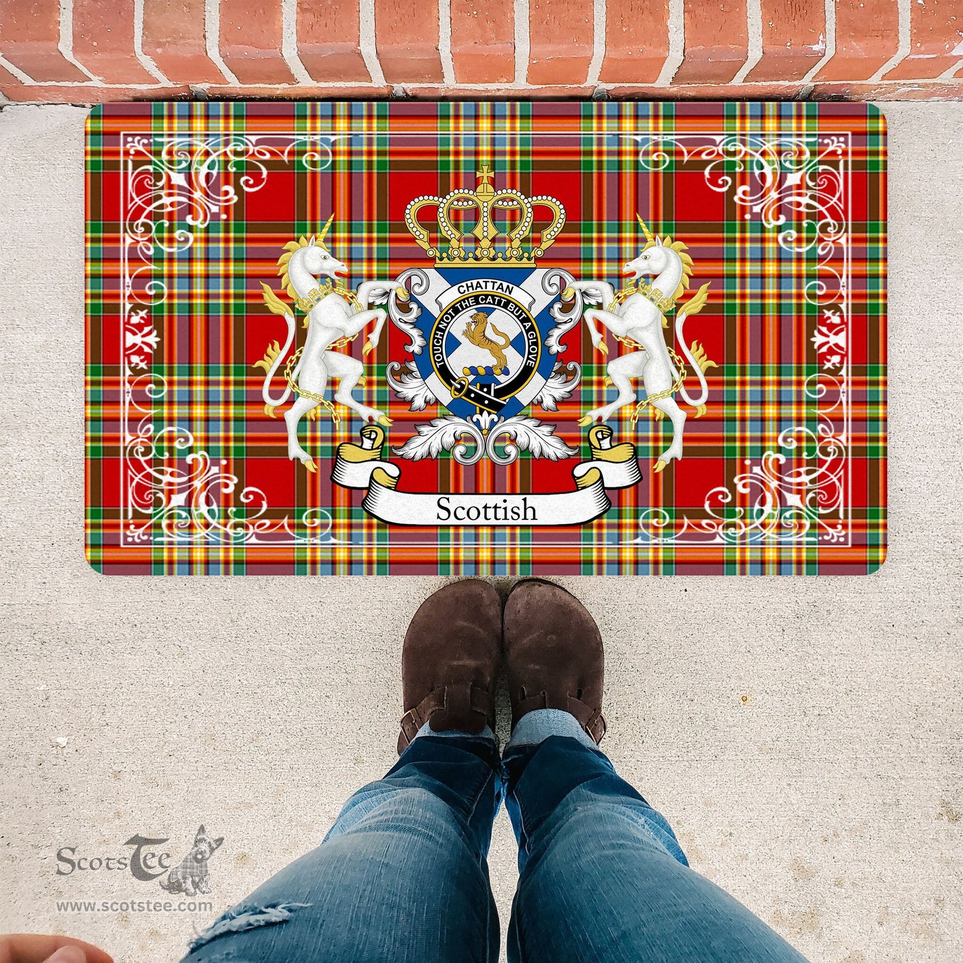 Personalized Doormat, Custom Door Mats, Welcome Mat Scottish Chattan Tartan Door Mat, Plaid Doormat, Custom Welcome Mats, Personalized Door Mat