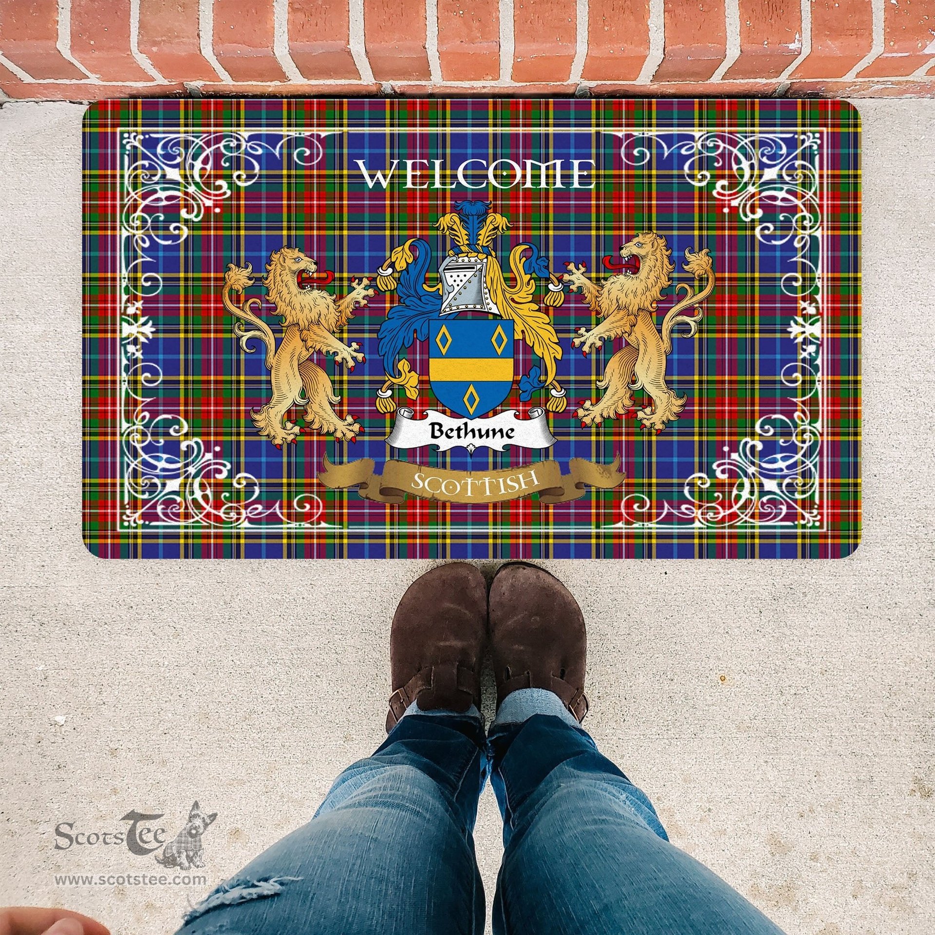 Personalized Doormat, Custom Door Mats, Tartan Door Mat The Family Bethune New Welcome Mat, Plaid Doormat Scottish, Custom Welcome Mats, Personalized Door Mat