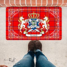 Scotstee Shop Tartan Door Mat Scottish Burnett Modern Clan Badge Tartan Door Mat, Plaid Doormat, Custom Welcome Mats, Personalized Door Mat