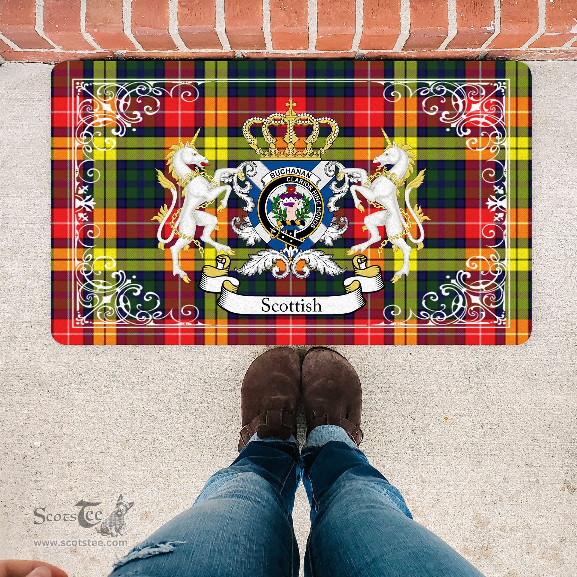 Personalized Doormat, Custom Door Mats, Welcome Mat Scottish Buchanan Modern Tartan Door Mat, Plaid Doormat, Custom Welcome Mats, Personalized Door Mat