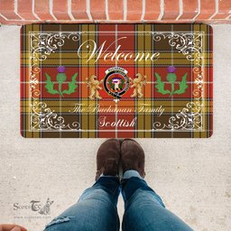 Personalized Doormat, Custom Door Mats, Welcome Mat Scottish Clan Buchanan Old Set Weathered Tartan Door Mat, Plaid Doormat With Thistle and Two Lion Scottish, Custom Welcome Mats, Personalized Door Mat