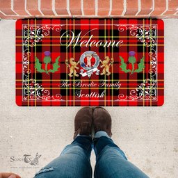 Personalized Doormat, Custom Door Mats, Welcome Mat Scottish Clan Badge Brodie Tartan Door Mat, Plaid Doormat With Thistle and Two Lion Scottish, Custom Welcome Mats, Personalized Door Mat