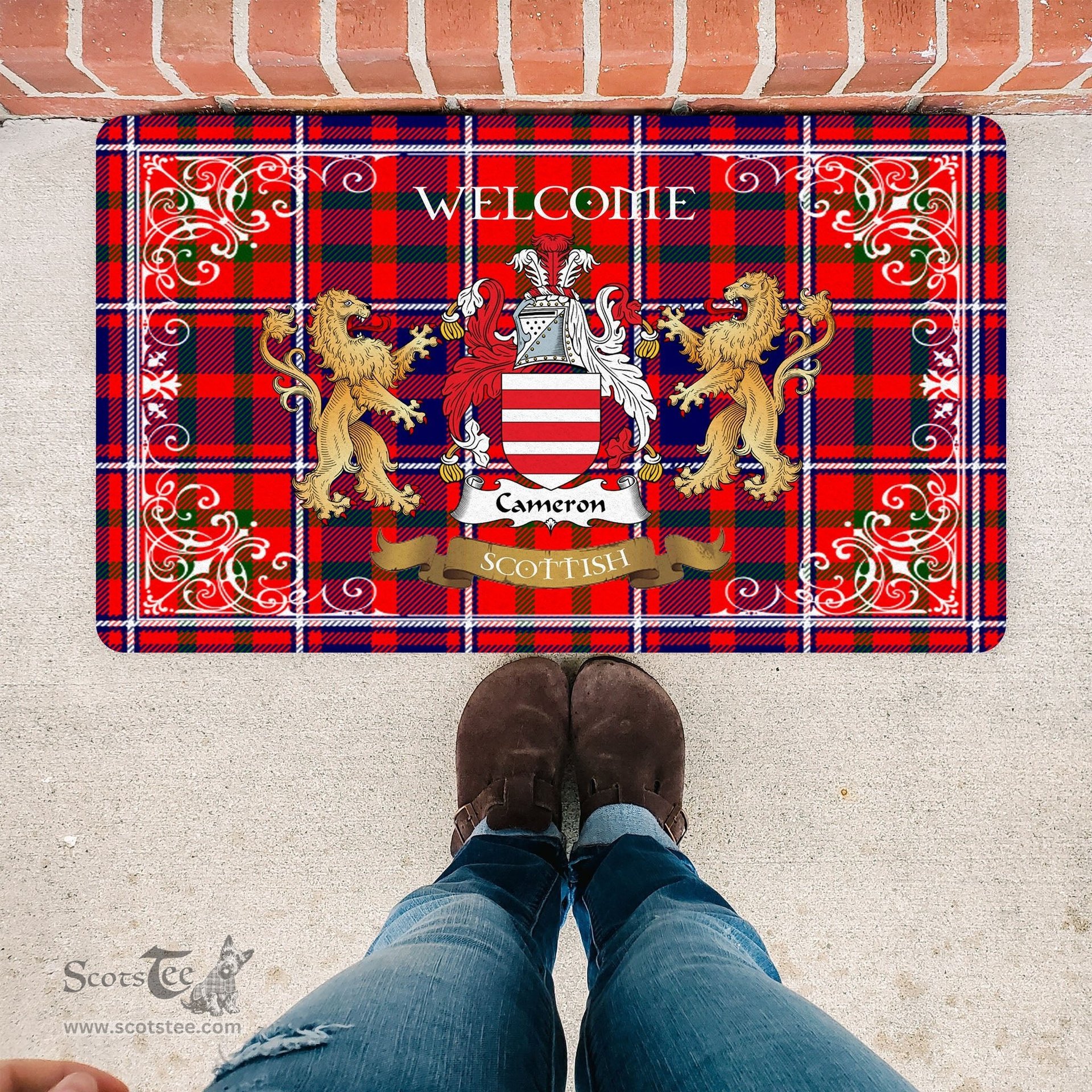 Personalized Doormat, Custom Door Mats, Tartan Door Mat The Family Cameron Of Lochiel Modern Welcome Mat, Plaid Doormat Scottish, Custom Welcome Mats, Personalized Door Mat