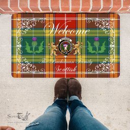 Personalized Doormat, Custom Door Mats, Welcome Mat Scottish Clan Buchanan Old Sett Tartan Door Mat, Plaid Doormat With Thistle and Two Lion Scottish, Custom Welcome Mats, Personalized Door Mat