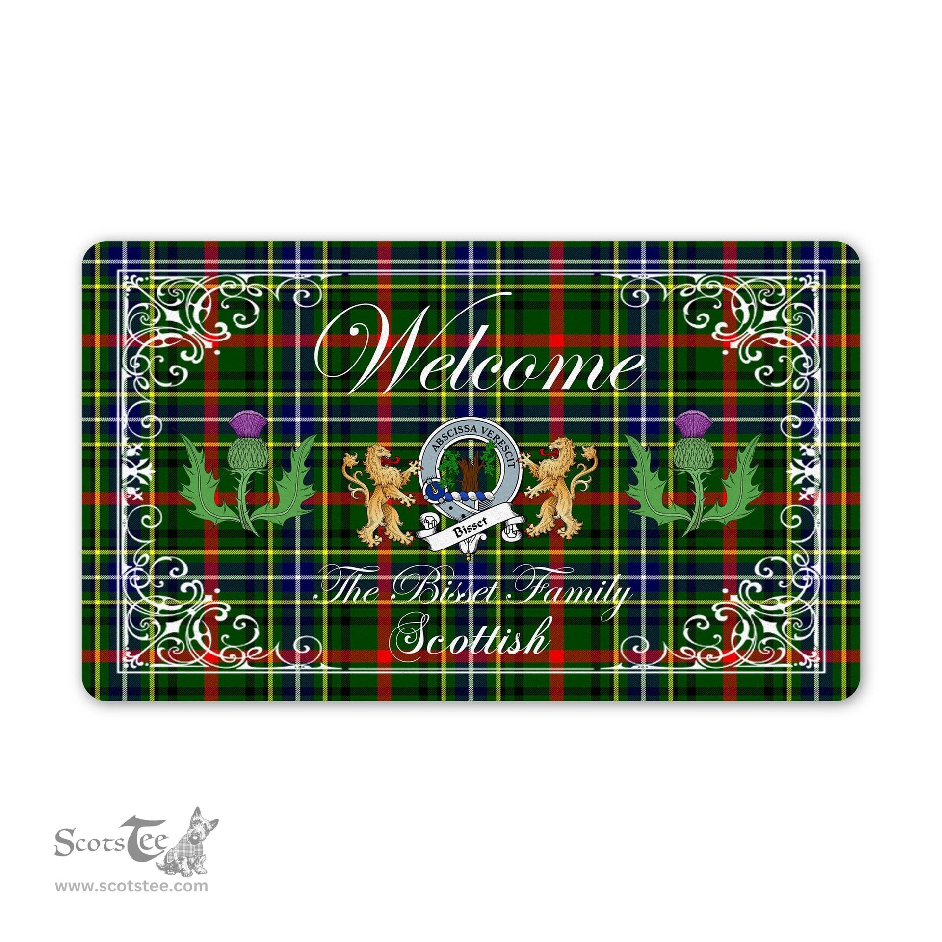 Personalized Doormat, Custom Door Mats, Welcome Mat Scottish Clan Badge Bisset Tartan Door Mat, Plaid Doormat With Thistle and Two Lion Scottish, Custom Welcome Mats, Personalized Door Mat