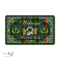 Personalized Doormat, Custom Door Mats, Welcome Mat Scottish Clan Badge Bisset Tartan Door Mat, Plaid Doormat With Thistle and Two Lion Scottish, Custom Welcome Mats, Personalized Door Mat