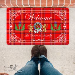 Personalized Doormat, Custom Door Mats, Welcome Mat Scottish Clan Badge Burnett Modern Tartan Door Mat, Plaid Doormat With Thistle and Two Lion Scottish, Custom Welcome Mats, Personalized Door Mat
