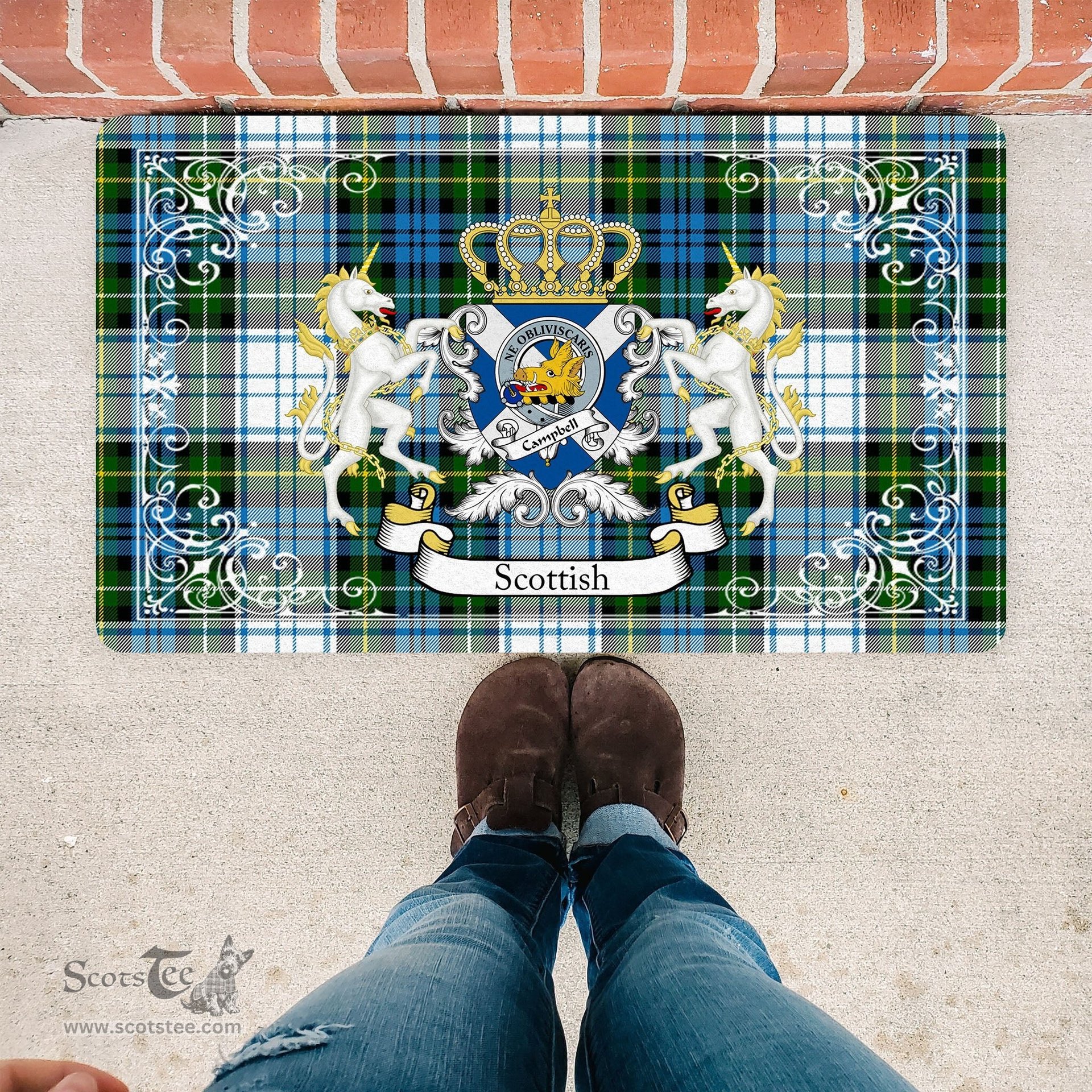 Scotstee Shop Tartan Door Mat Scottish Campbell Dress Clan Badge Tartan Door Mat, Plaid Doormat, Custom Welcome Mats, Personalized Door Mat