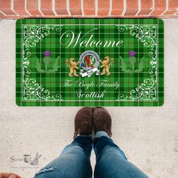 Personalized Doormat, Custom Door Mats, Welcome Mat Scottish Clan Badge Boyle Tartan Door Mat, Plaid Doormat With Thistle and Two Lion Scottish, Custom Welcome Mats, Personalized Door Mat