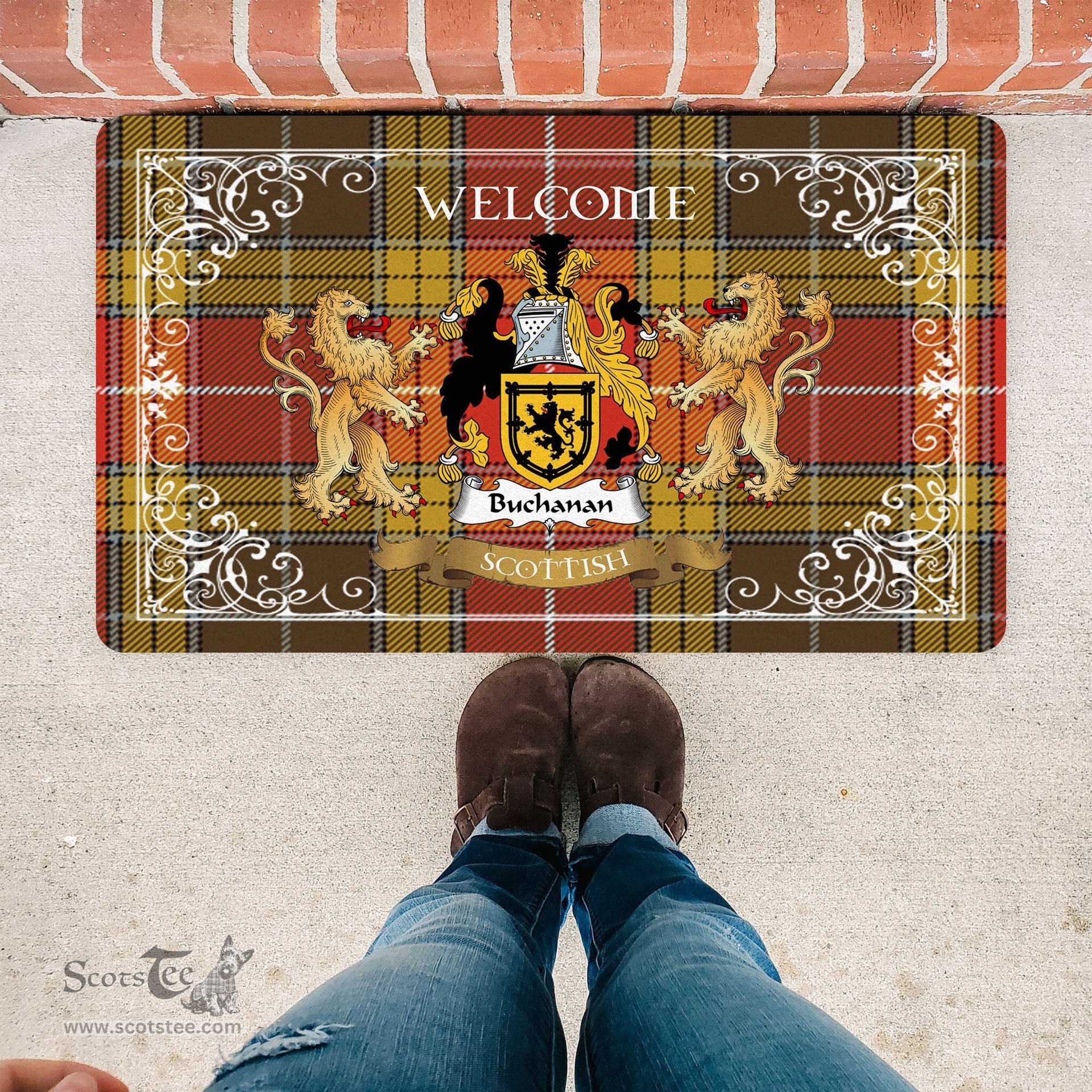 Personalized Doormat, Custom Door Mats, Tartan Door Mat The Family Buchanan Old Set Weathered Welcome Mat, Plaid Doormat Scottish, Custom Welcome Mats, Personalized Door Mat