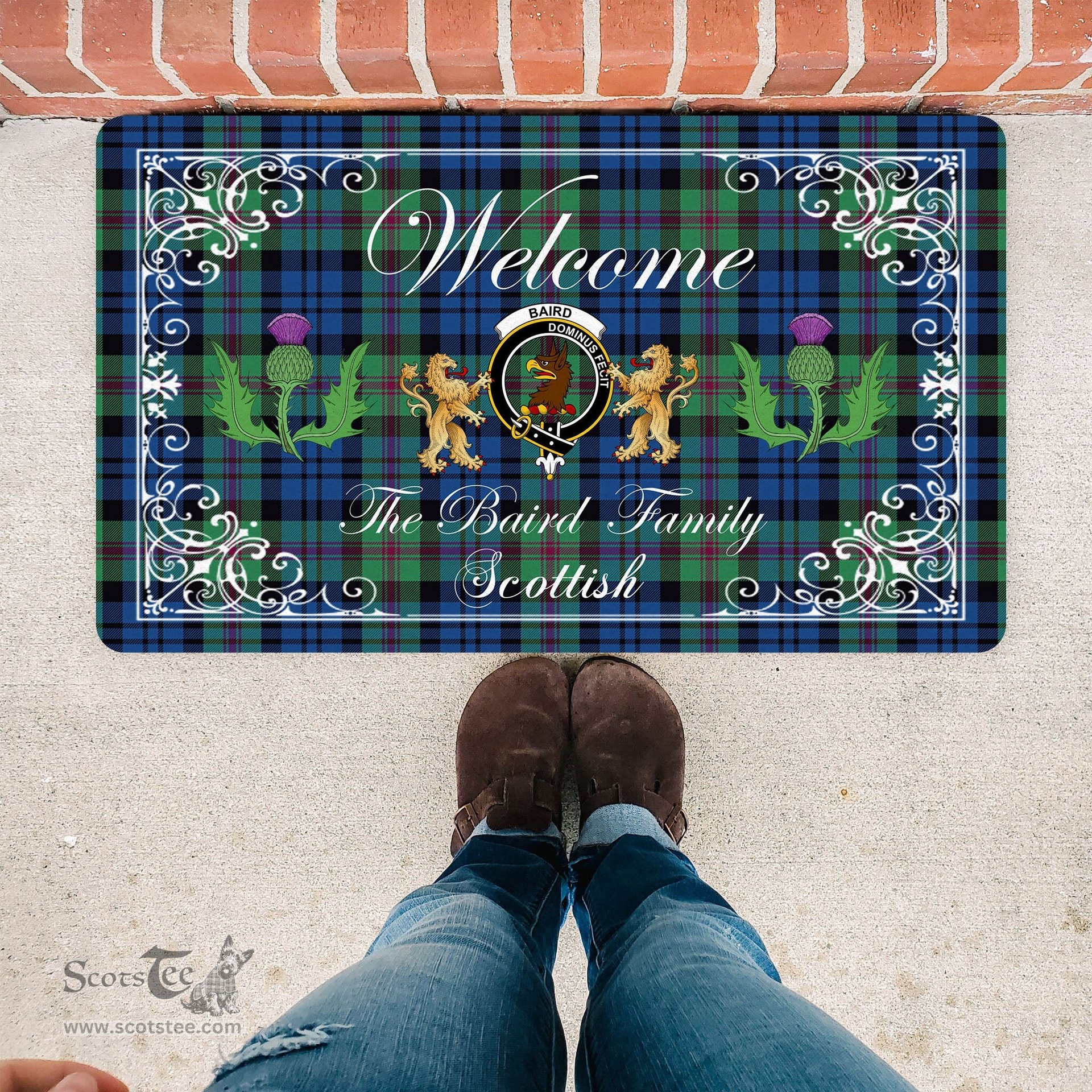 Personalized Doormat, Custom Door Mats, Welcome Mat Scottish Clan Baird Ancient Tartan Door Mat, Plaid Doormat With Thistle and Two Lion Scottish, Custom Welcome Mats, Personalized Door Mat