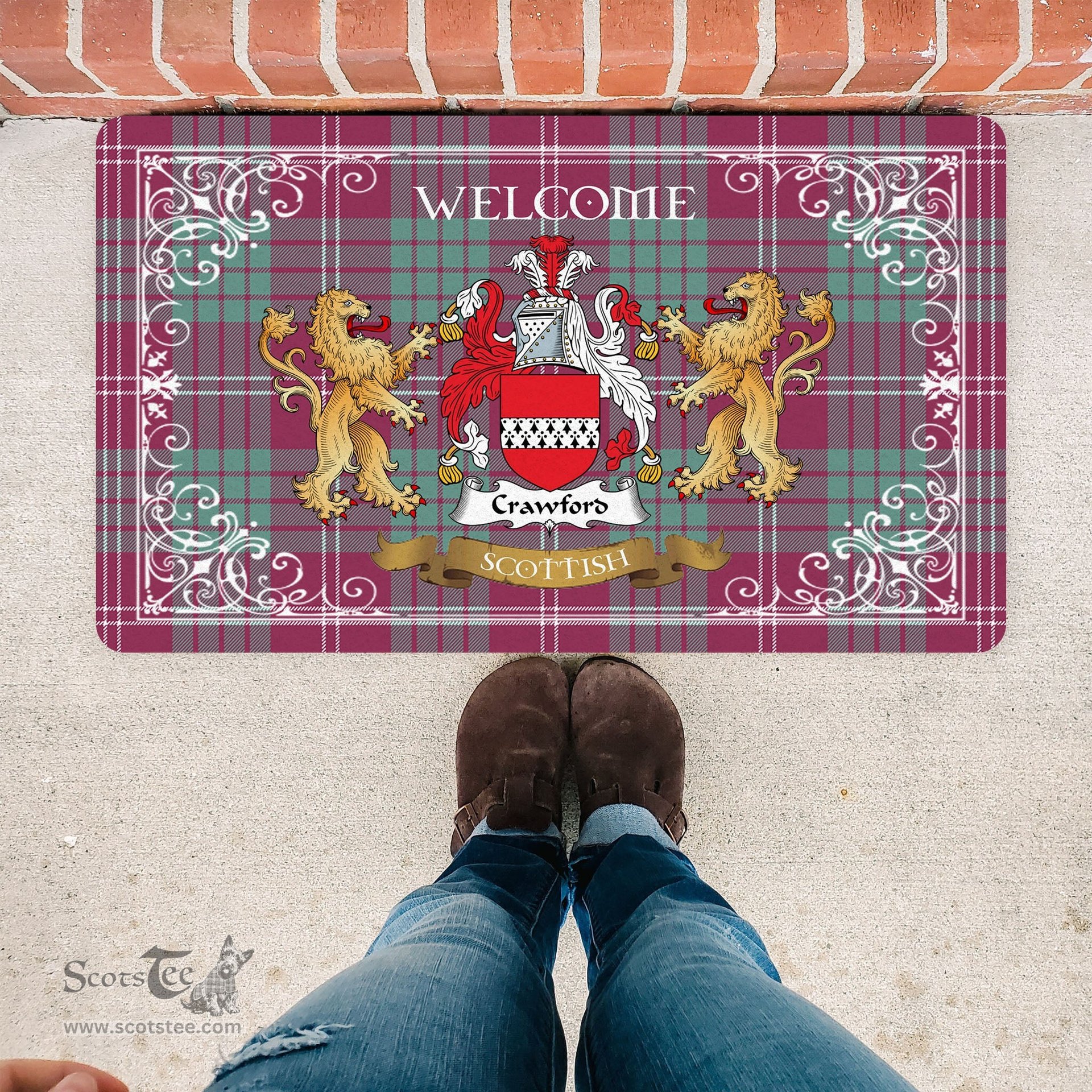 Personalized Doormat, Custom Door Mats, Tartan Door Mat The Family Crawford Ancient Welcome Mat, Plaid Doormat Scottish, Custom Welcome Mats, Personalized Door Mat