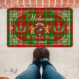 Personalized Doormat, Custom Door Mats, Welcome Mat Scottish Clan Burnett Ancient Tartan Door Mat, Plaid Doormat With Thistle and Two Lion Scottish, Custom Welcome Mats, Personalized Door Mat