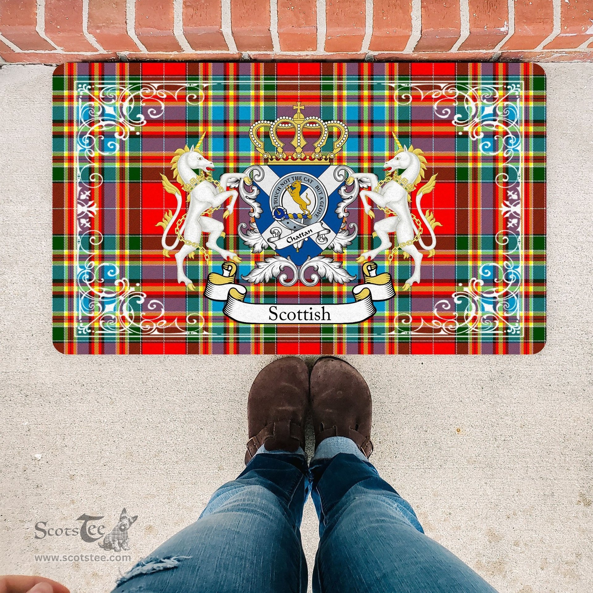 Scotstee Shop Tartan Door Mat Scottish Chattan Modern Clan Badge Tartan Door Mat, Plaid Doormat, Custom Welcome Mats, Personalized Door Mat