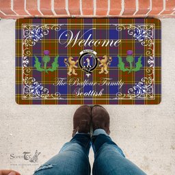 Personalized Doormat, Custom Door Mats, Welcome Mat Scottish Clan Balfour Modern Tartan Door Mat, Plaid Doormat With Thistle and Two Lion Scottish, Custom Welcome Mats, Personalized Door Mat