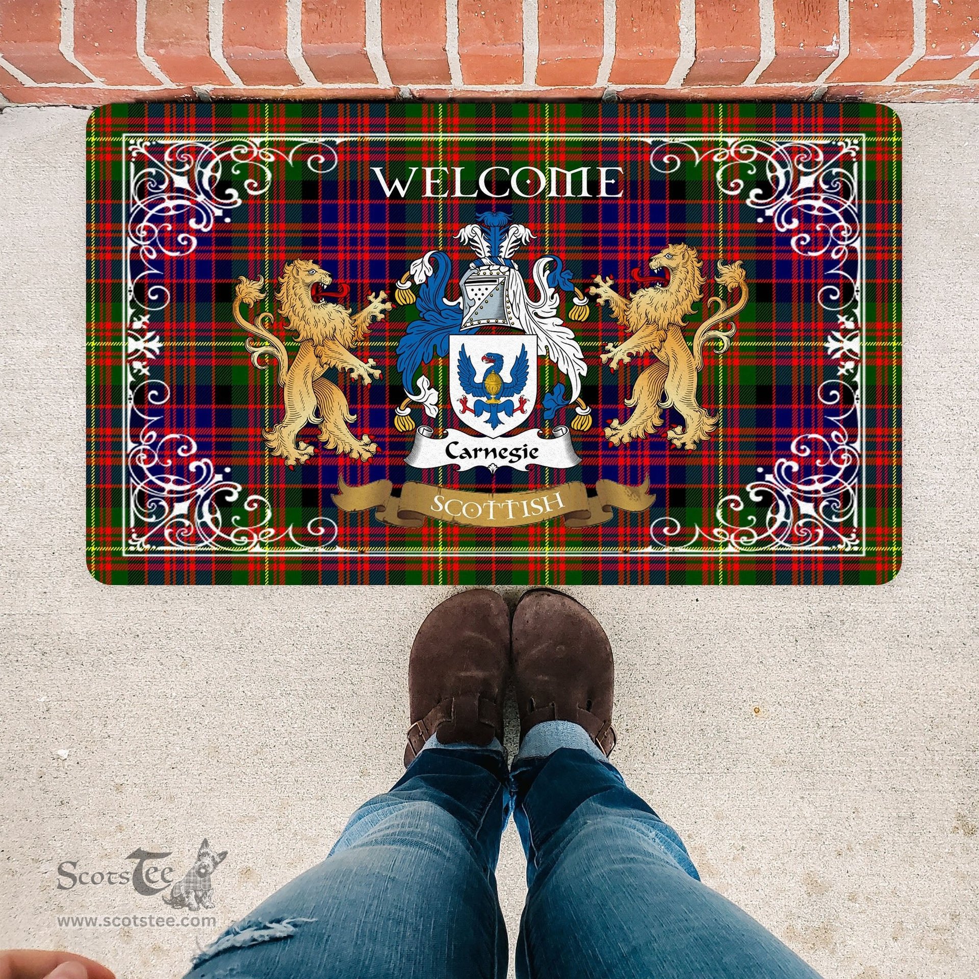 Personalized Doormat, Custom Door Mats, Tartan Door Mat The Family Carnegie Modern Welcome Mat, Plaid Doormat Scottish, Custom Welcome Mats, Personalized Door Mat