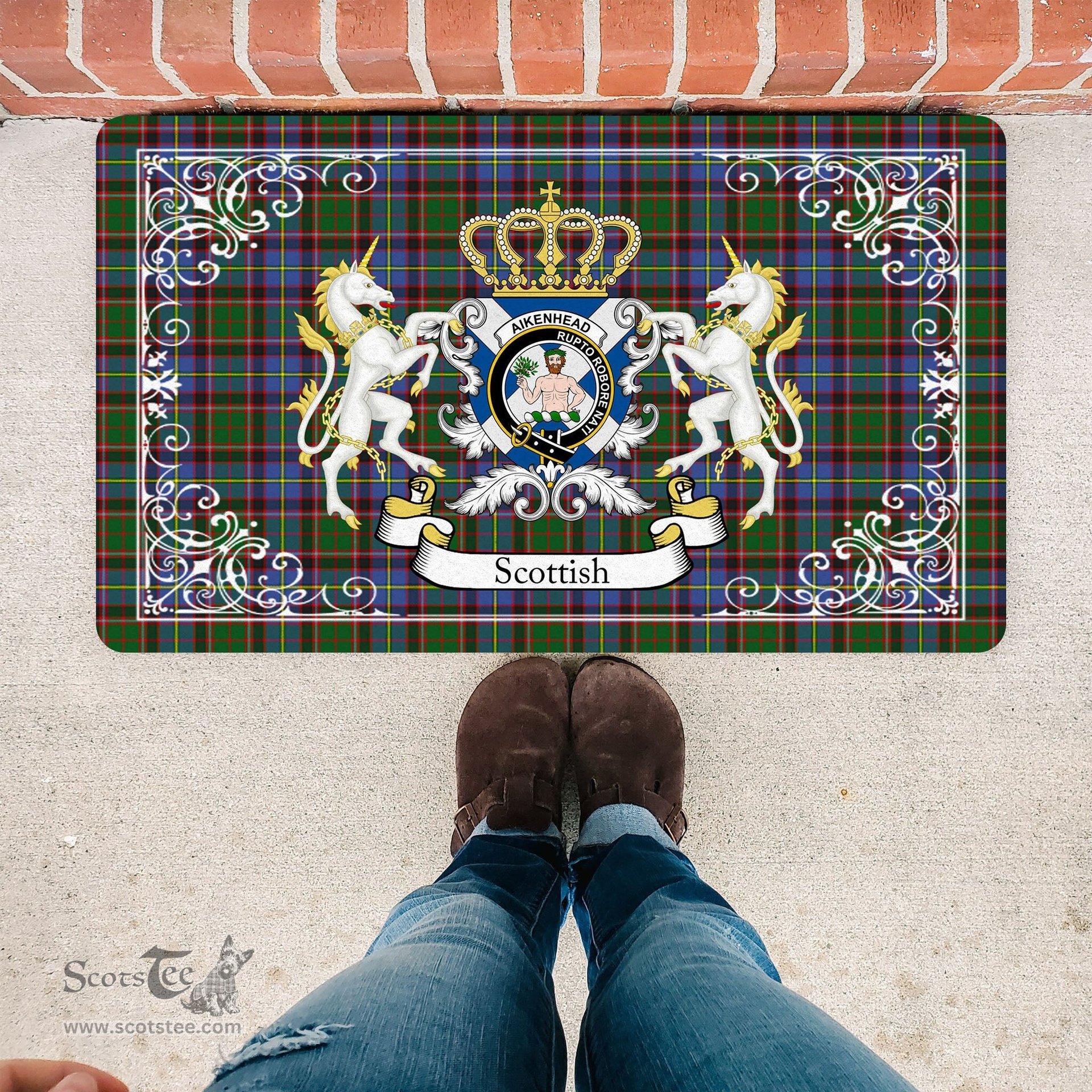 Personalized Doormat, Custom Door Mats, Welcome Mat Scottish Aikenhead Tartan Door Mat, Plaid Doormat, Custom Welcome Mats, Personalized Door Mat