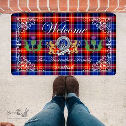 Personalized Doormat, Custom Door Mats, Welcome Mat Scottish Clan Badge Anstruther Tartan Door Mat, Plaid Doormat With Thistle and Two Lion Scottish, Custom Welcome Mats, Personalized Door Mat