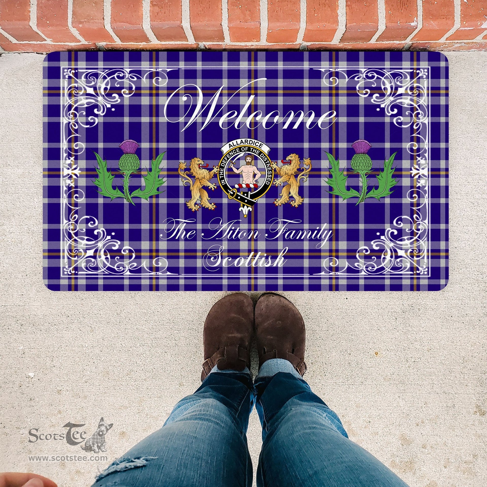 Personalized Doormat, Custom Door Mats, Welcome Mat Scottish Clan Allardice Tartan Door Mat, Plaid Doormat With Thistle and Two Lion Scottish, Custom Welcome Mats, Personalized Door Mat