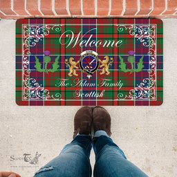 Personalized Doormat, Custom Door Mats, Welcome Mat Scottish Clan Adam Ancient Tartan Door Mat, Plaid Doormat With Thistle and Two Lion Scottish, Custom Welcome Mats, Personalized Door Mat