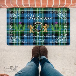 Personalized Doormat, Custom Door Mats, Welcome Mat Scottish Clan Arbuthnott Hunting Tartan Door Mat, Plaid Doormat With Thistle and Two Lion Scottish, Custom Welcome Mats, Personalized Door Mat