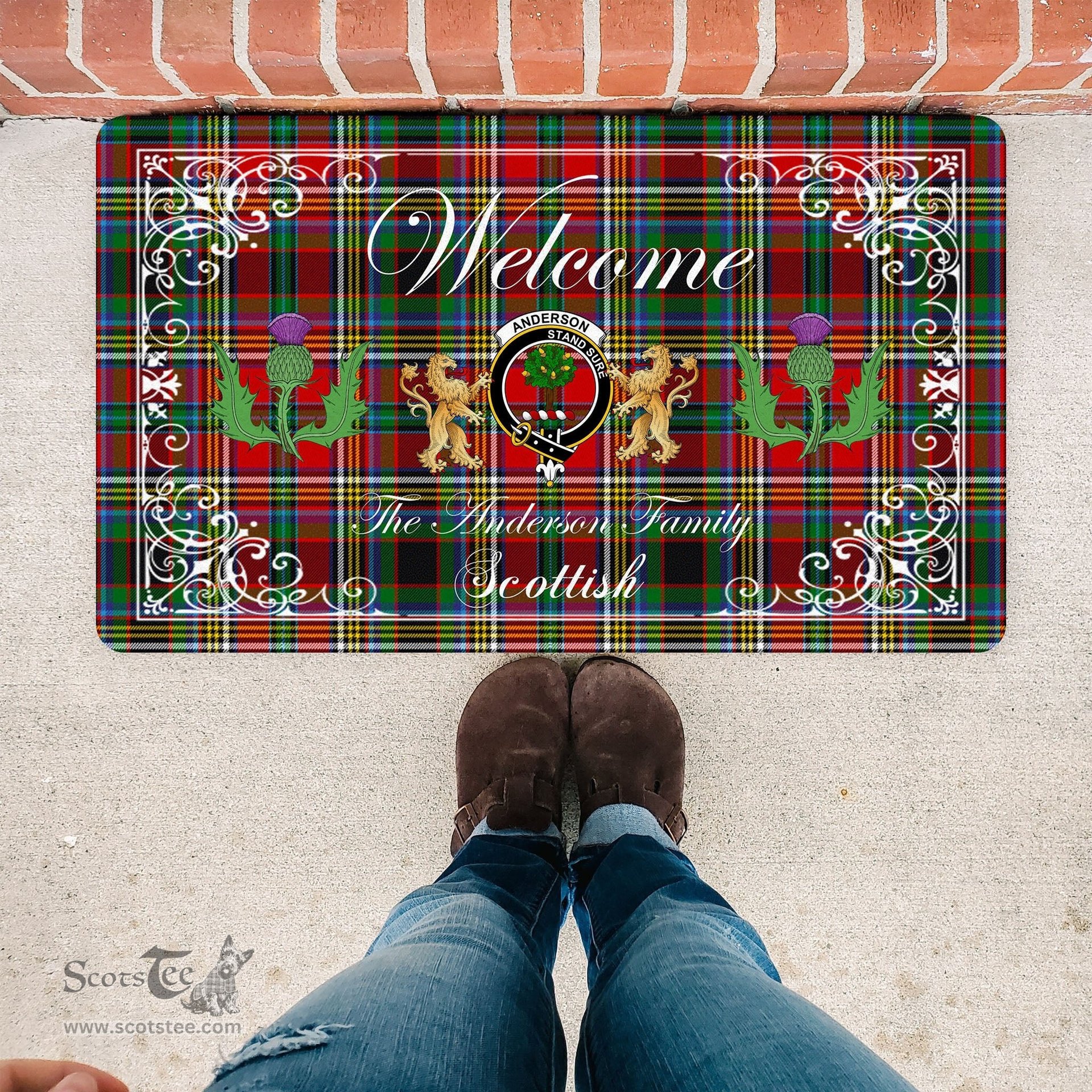 Personalized Doormat, Custom Door Mats, Welcome Mat Scottish Clan Anderson Of Arbrake Tartan Door Mat, Plaid Doormat With Thistle and Two Lion Scottish, Custom Welcome Mats, Personalized Door Mat
