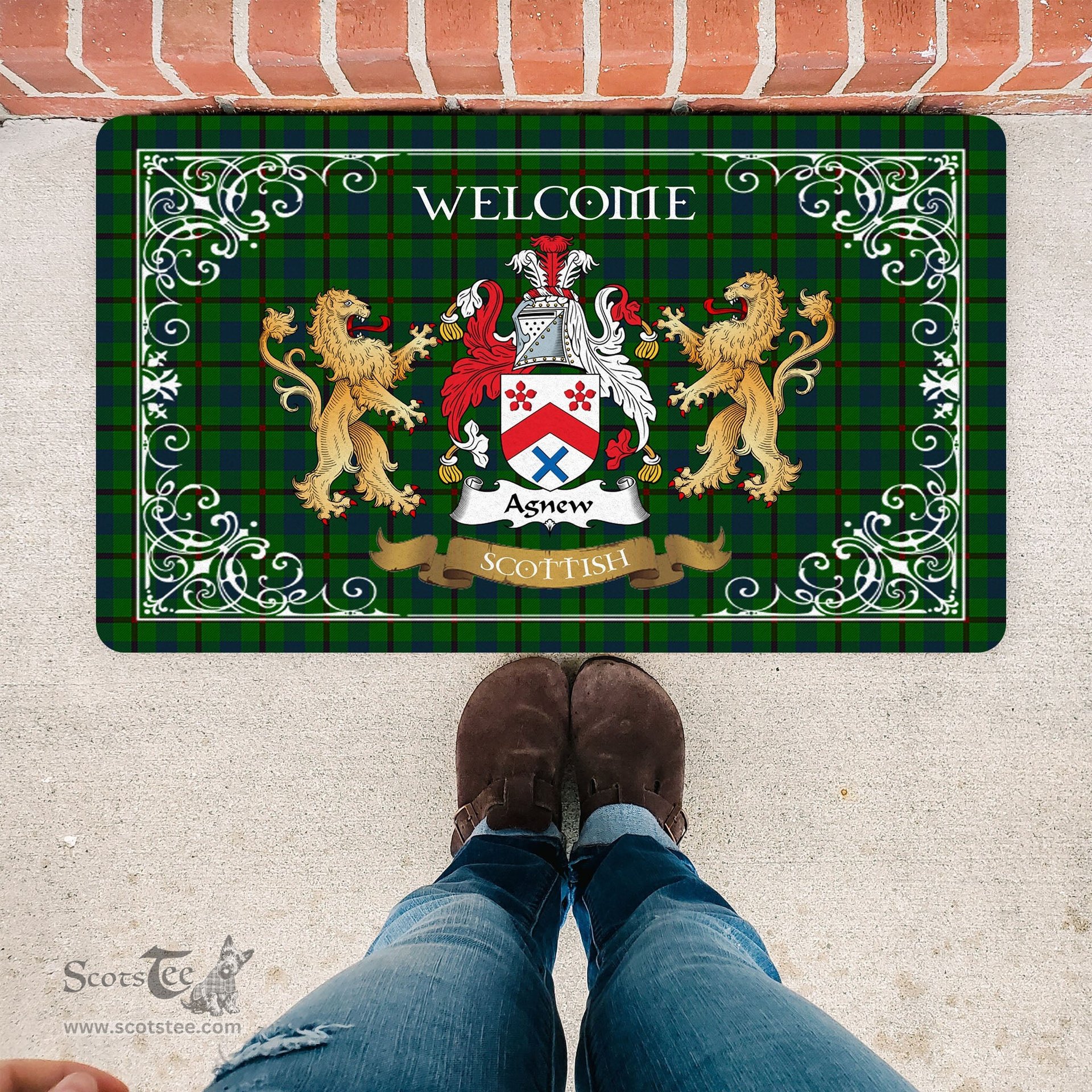Personalized Doormat, Custom Door Mats, Tartan Door Mat The Family Agnew Hunting Welcome Mat, Plaid Doormat Scottish, Custom Welcome Mats, Personalized Door Mat