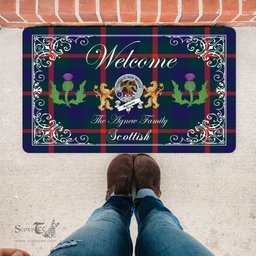 Personalized Doormat, Custom Door Mats, Welcome Mat Scottish Clan Badge Agnew Tartan Door Mat, Plaid Doormat With Thistle and Two Lion Scottish, Custom Welcome Mats, Personalized Door Mat
