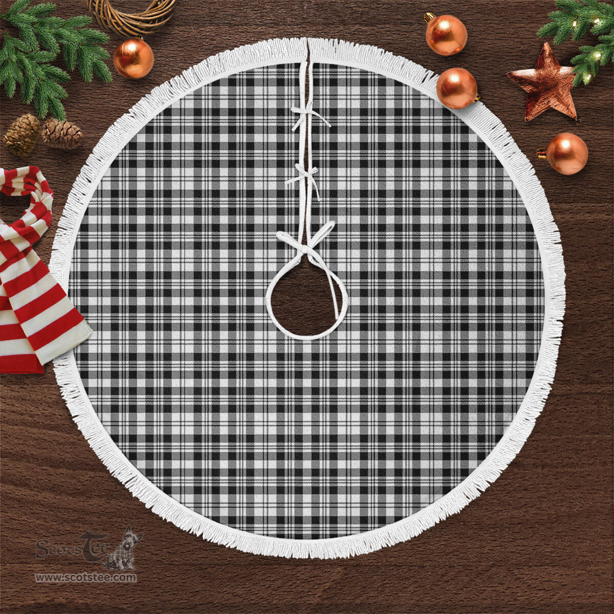 Scott Black & White Modern Tartan Christmas Tree Skirt Scottish Plaid Tartan Plaid - ScotsTee - scotstee.com