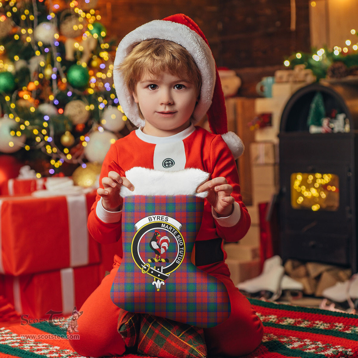 Scottish Byres Clan Tartan Crest Christmas Stocking - Tartan Plaid Christmas Decor Scottish Plaid Tartan Plaid - ScotsTee - scotstee.com