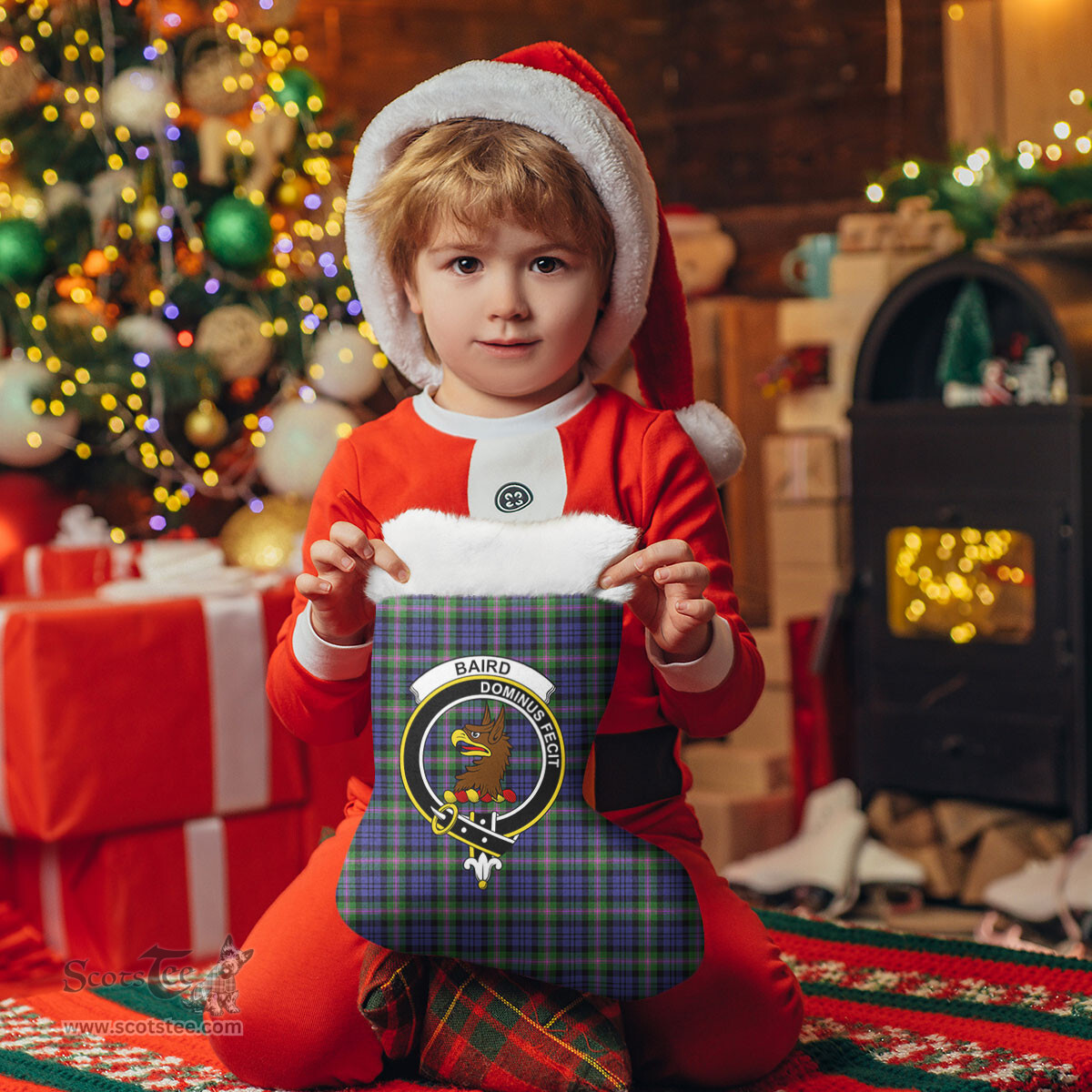 Scottish Baird Modern Clan Tartan Crest Christmas Stocking - Tartan Plaid Christmas Decor Scottish Plaid Tartan Plaid - ScotsTee - scotstee.com