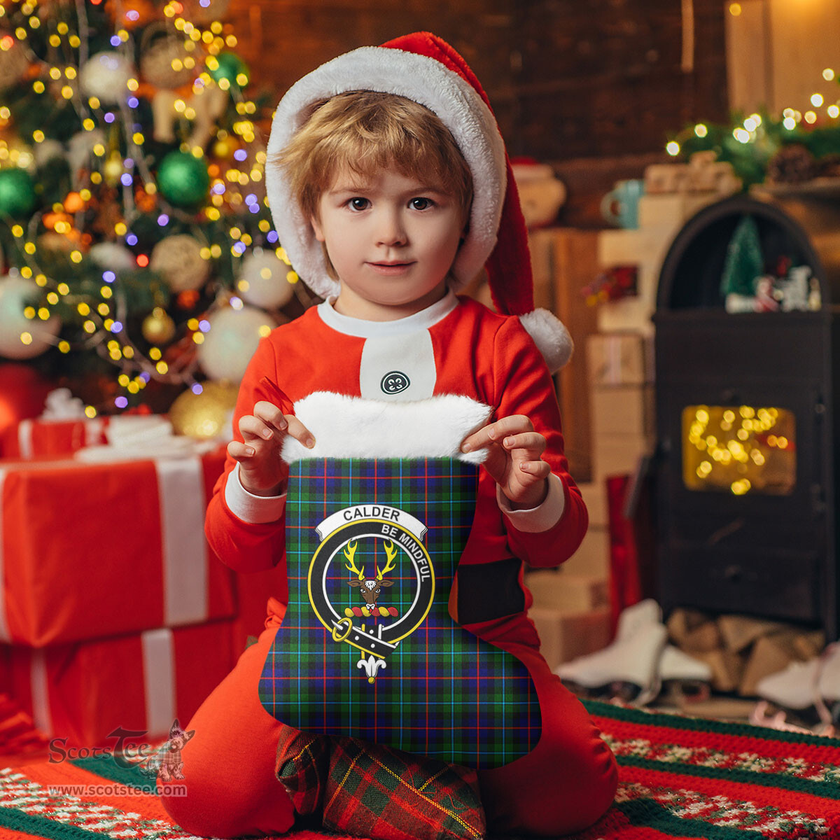 Scottish Calder Clan Tartan Crest Christmas Stocking - Tartan Plaid Christmas Decor Scottish Plaid Tartan Plaid - ScotsTee - scotstee.com