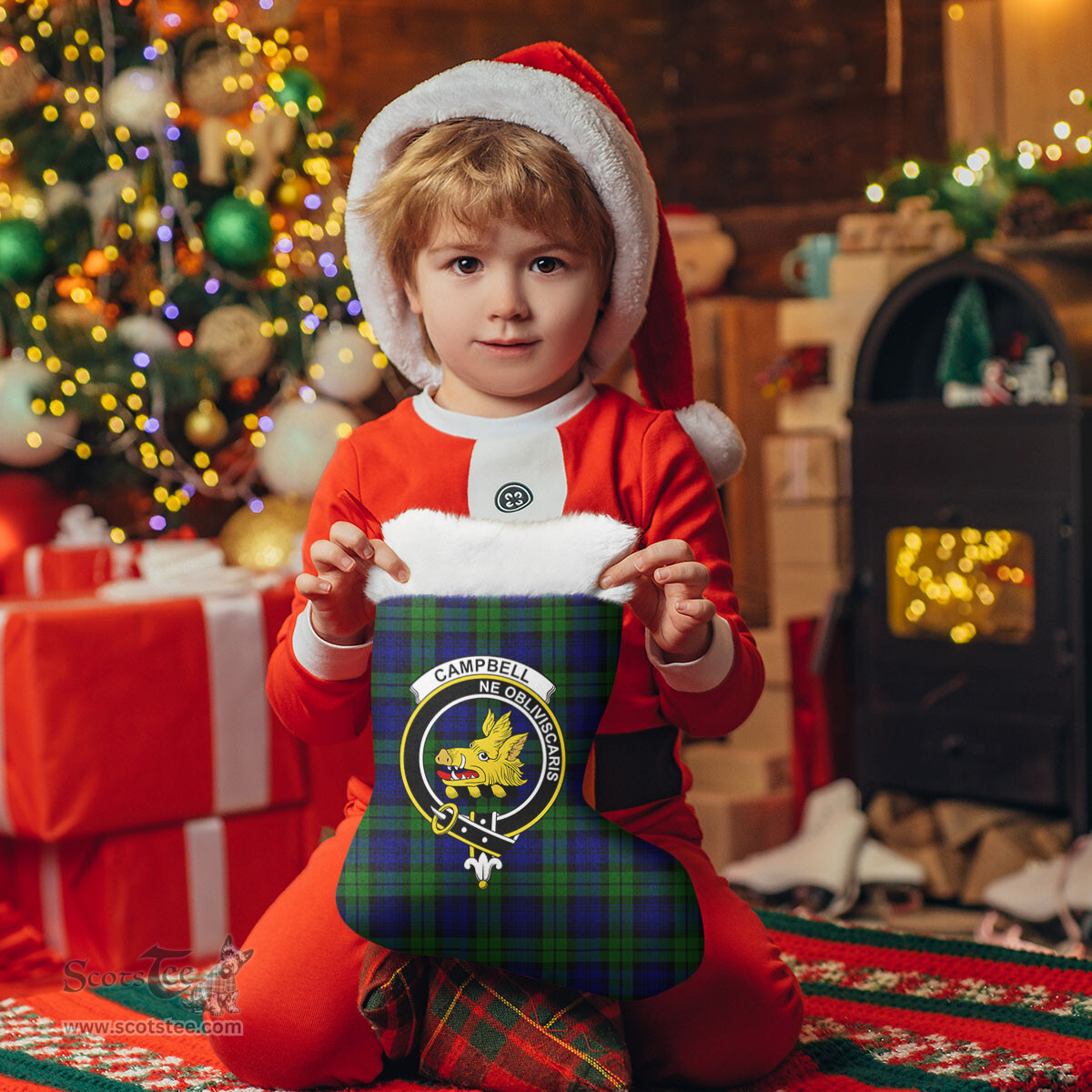 Scottish Campbell Modern Clan Tartan Crest Christmas Stocking - Tartan Plaid Christmas Decor Scottish Plaid Tartan Plaid - ScotsTee - scotstee.com