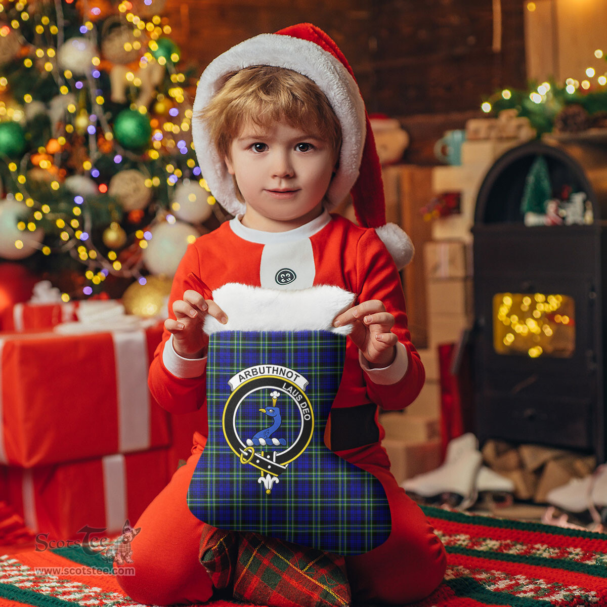 Scottish Arbuthnot Modern Clan Tartan Crest Christmas Stocking - Tartan Plaid Christmas Decor Scottish Plaid Tartan Plaid - ScotsTee - scotstee.com