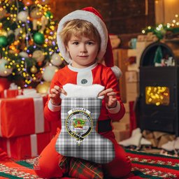 Scottish Douglas Grey Modern Clan Tartan Crest Christmas Stocking - Tartan Plaid Christmas Decor Scottish Plaid Tartan Plaid - ScotsTee - scotstee.com