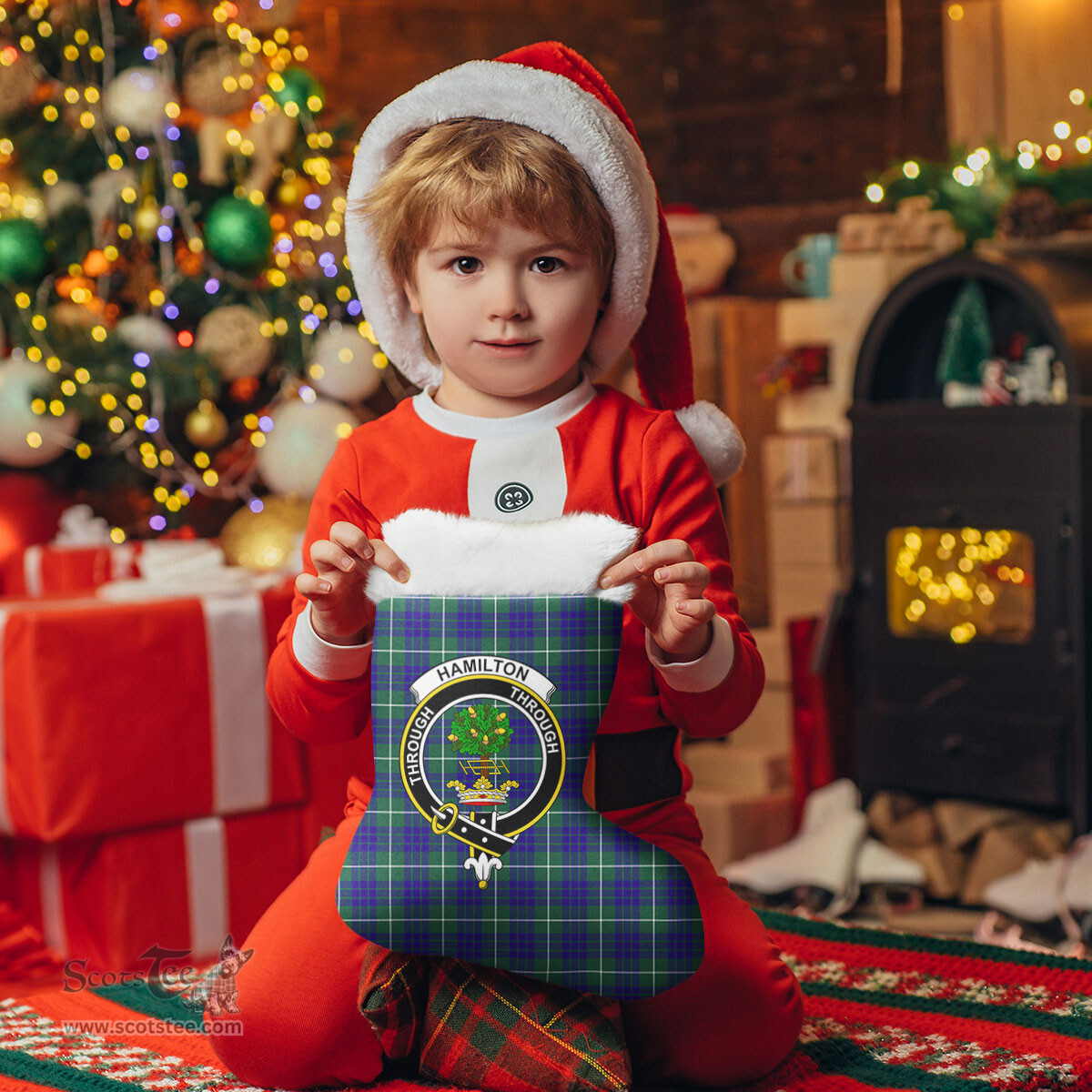 Scottish Hamilton Hunting Modern Clan Tartan Crest Christmas Stocking - Tartan Plaid Christmas Decor Scottish Plaid Tartan Plaid - ScotsTee - scotstee.com