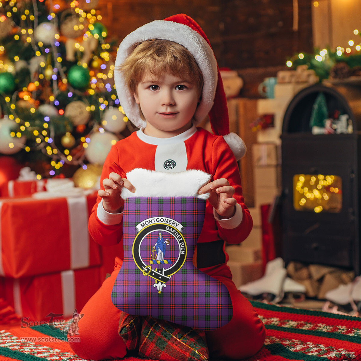 Scottish Montgomery Modern Clan Tartan Crest Christmas Stocking - Tartan Plaid Christmas Decor Scottish Plaid Tartan Plaid - ScotsTee - scotstee.com